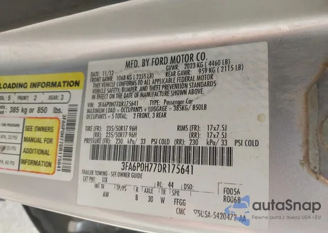 2013 Ford Fusion Se из США, поврежденный, VIN 3FA6P0H77DR175641